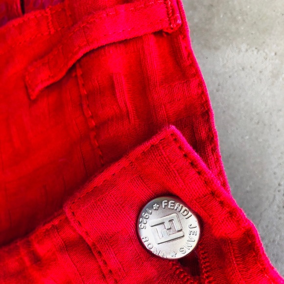 Fendi Red Zucca Monogram Logo High Waist Denim Mini Shorts - Picture 10 of 15